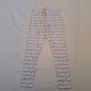 Cynthia Rowley girls size 7/8 white, pink & teal stripe, gold star leggings, New